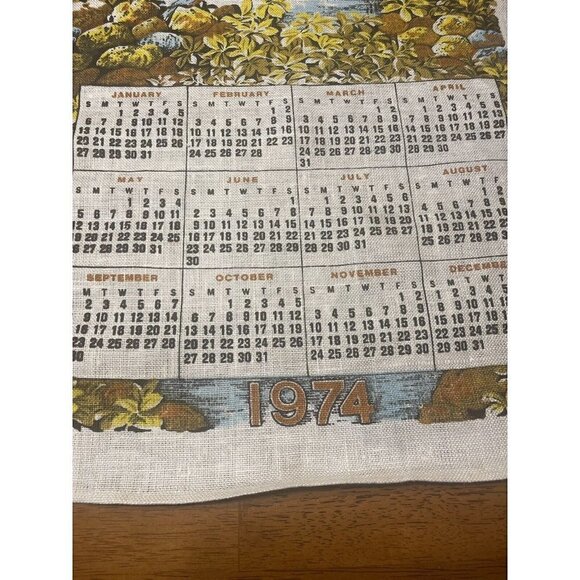 Vintage 1974 Old Country Mill Linen Wall Calendar Kitchen Tea Towel Art 29x17” - Picture 6 of 8